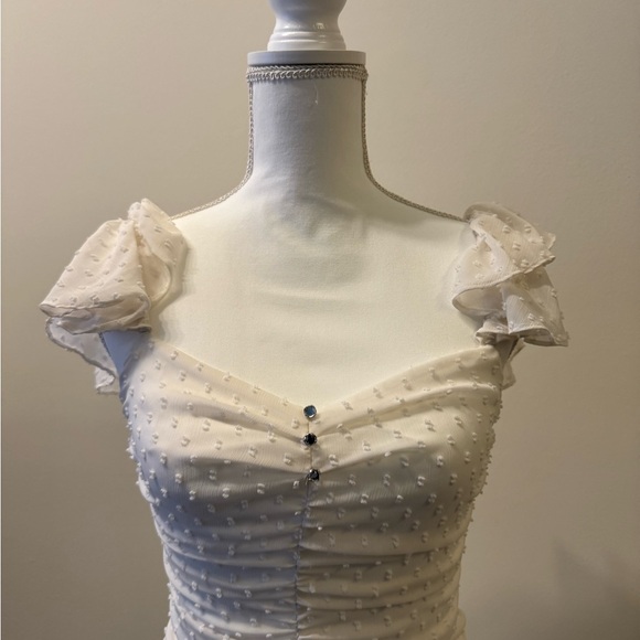 Zara Cream Ruched Ruffle Mini Dress - Picture 2 of 4